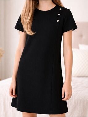 Zara Girls Black Bejeweled Dress Size 11-12 Crystal Button Detail